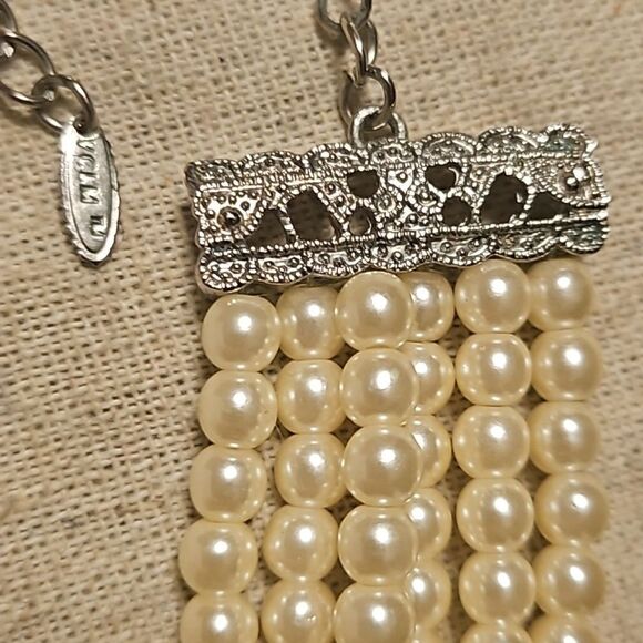 Vintage Eduardian Style Multistrand Faux Pearl Diamond Choker Necklace - Picture 8 of 11